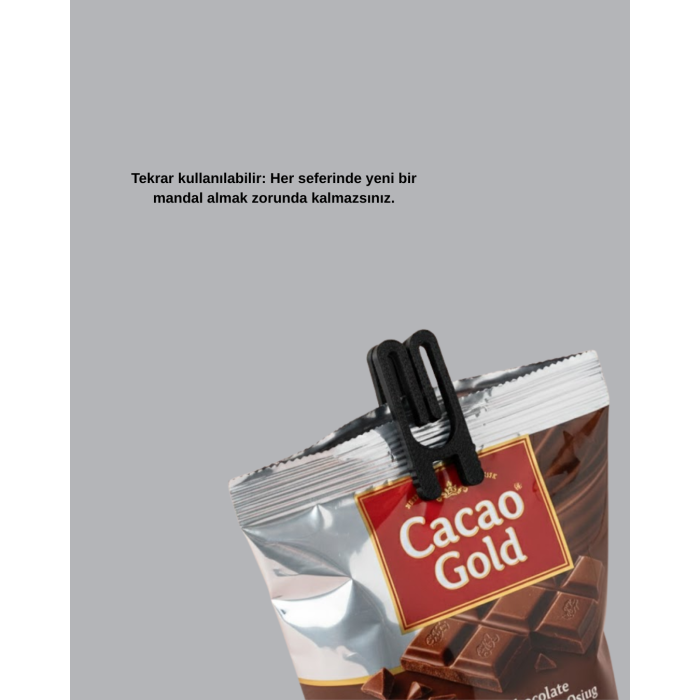 Tekrar Kullanılabilir Poşet Mandalı Siyah 6’lı Set - Lisinya