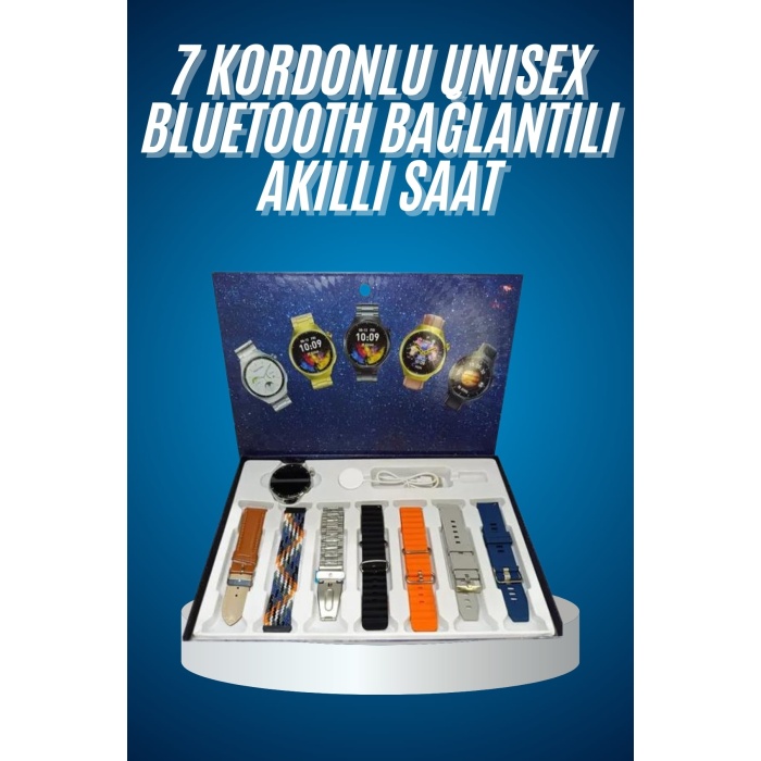 Unısex Yuvarlak Ekranlı 7 Kordonlu Akıllı Saat GPS Destekli Çoklu Kordon Seçeneği - Lisinya