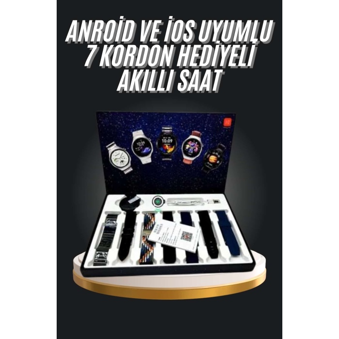 7 Kordonlu Akıllı Saat Siyah Kasa Dokunmatik Ekran Uyku ve Sağlık Takibi - Lisinya