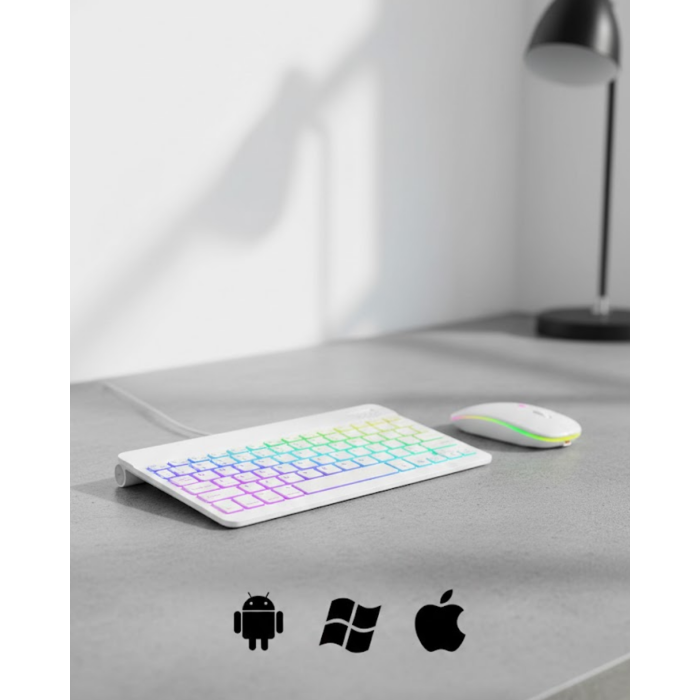 Türkçe Q Aydınlatmalı Klavye Mouse Seti Kablosuz Bluetooth Destekli - Lisinya
