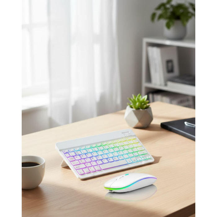 Aydınlatmalı Kablosuz Klavye Mouse Seti Bluetooth Bağlantılı Çoklu Cihaz Uyumlu - Lisinya