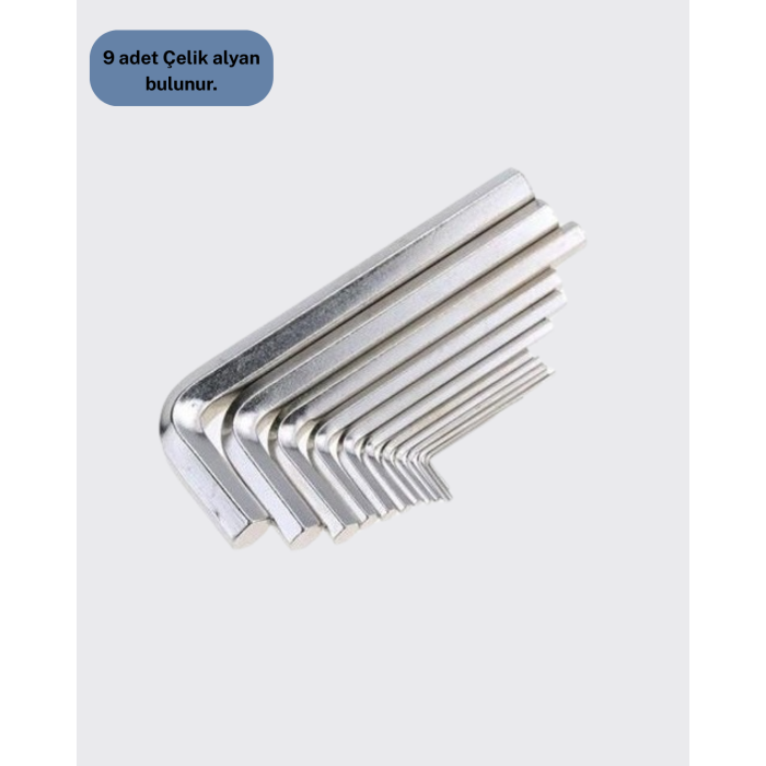 9 Parça Alyan Anahtar Seti Altıgen Uçlu Mobilya ve Tamir İçin - Lisinya