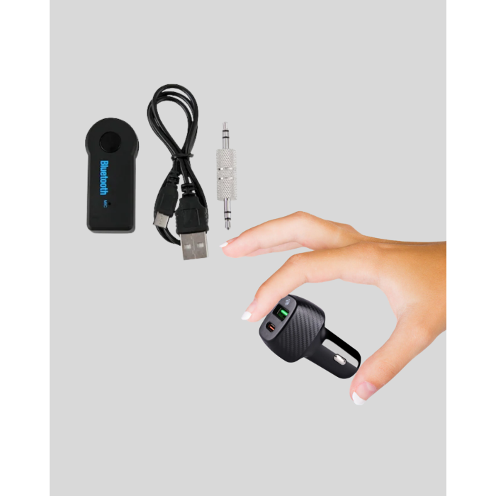 AUX Bluetooth Adaptör ve 38W Hızlı Araç Şarj Cihazı Seti - Lisinya