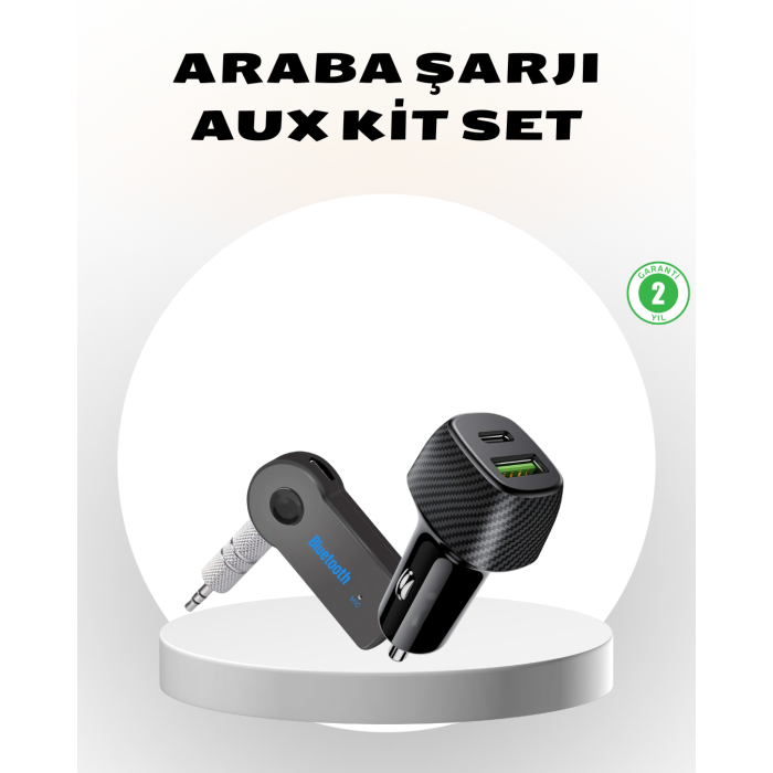 Bluetooth AUX Çevirici ve PD Destekli Araç Şarj Cihazı 2’li Set - Lisinya