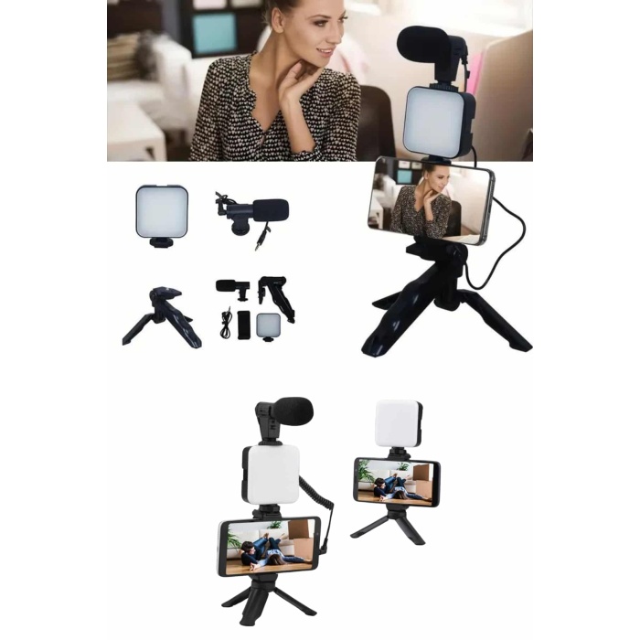Telefon Tutucu Mikrofonlu Işıklı Youtuber Video Kayıt - Lisinya