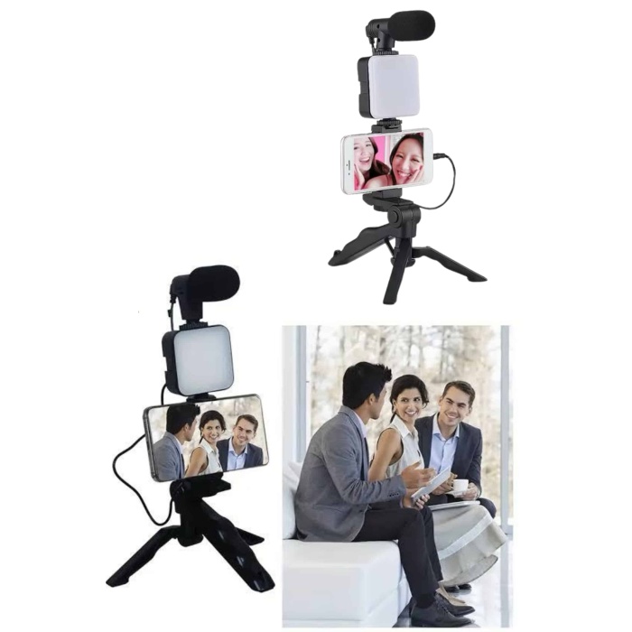 Telefon Tutucu Led Işıklı Kumandalı Mikrofon Telefon Vlog Video Kayıt - Lisinya