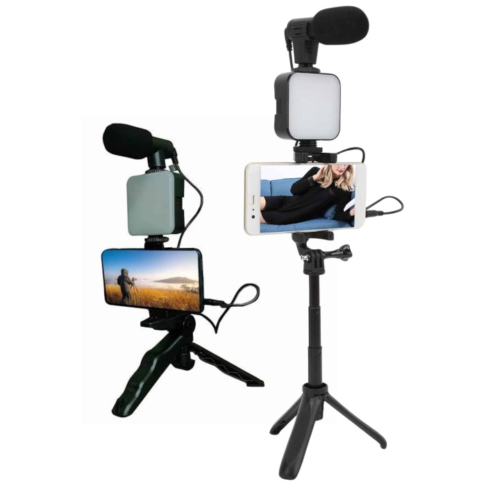 Telefon Tutucu Led Işıklı Kumandalı Mikrofon Telefon Vlog Video Kayıt - Lisinya