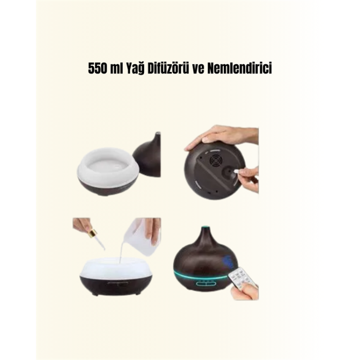 550 ml Kapasiteli Ultrasonik Difüzör – Yağsız Nemlendirici Kullanımıyla Uyumlu - Lisinya