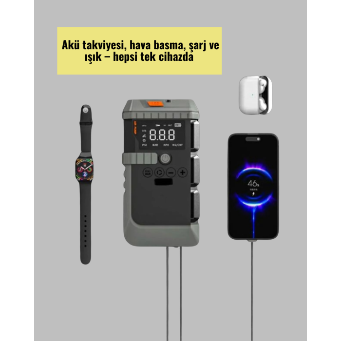 4’ü 1 Arada Powerbank Özellikli Araç Akü Şarj Takviye Cihazı - Lisinya