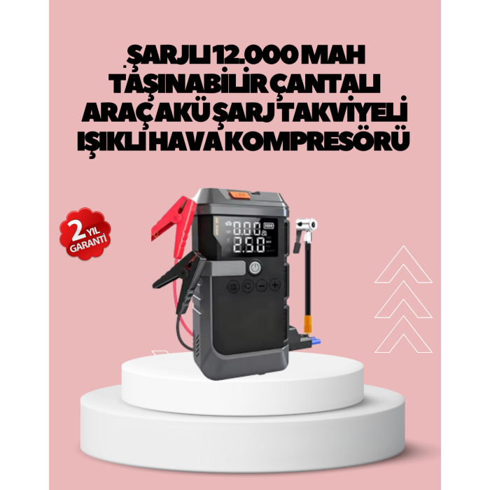 Araç İçin 4 Fonksiyonlu Akü Takviye ve Lastik Şişirme Cihazı - Lisinya