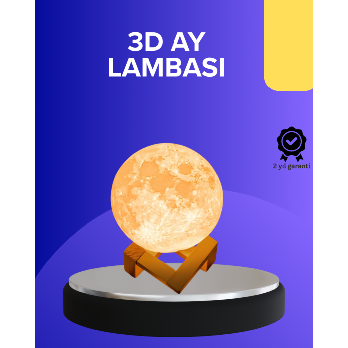 16 Renkli 3D Baskılı Ay Lambası Ahşap Standlı - Lisinya