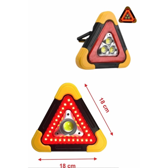 Işıklı İkaz Lambası Reflektör Şarjlı Işıklı Üçgen LED Acil Durum Feneri - Lisinya