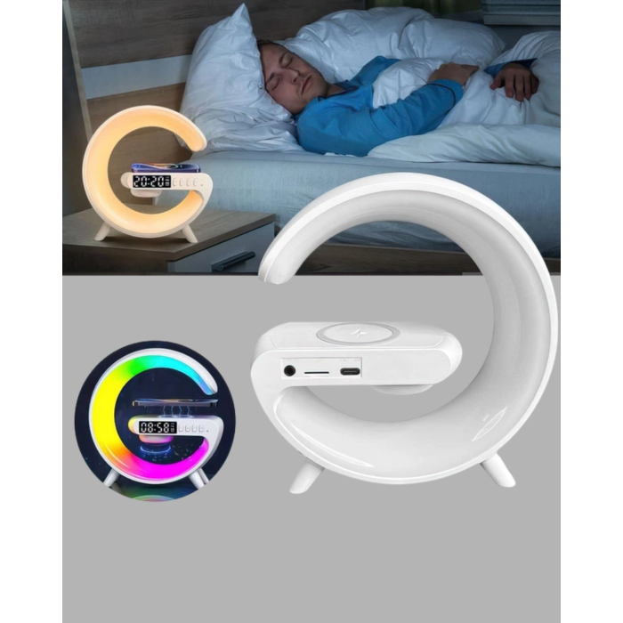 Bluetooth Hoparlörlü RGB Atmosfer Lambası Kablosuz Şarj ve Saat Özellikli - Lisinya