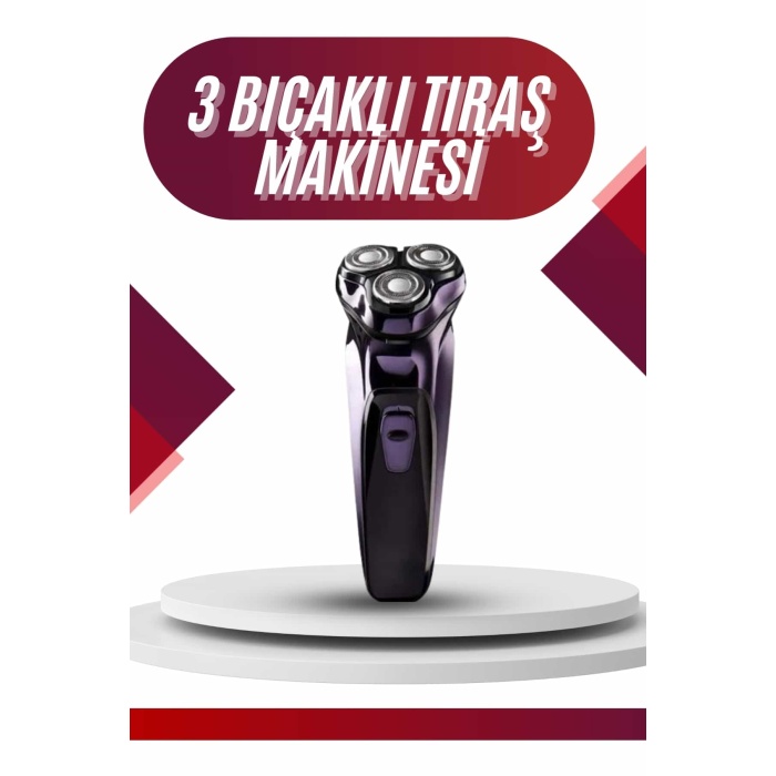 3 Bıçaklı Döner Başlıklı Sakal Sıfır Alma Tıraş Makinesi Profesyonel Paslanmaz Çelik - Lisinya