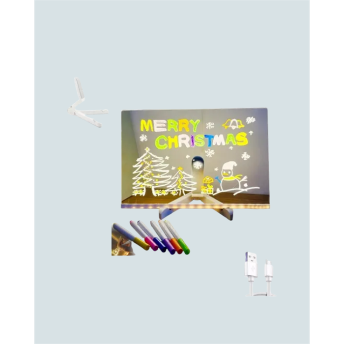 LED Aydınlatmalı Şeffaf Mesaj Tahtası – 30x20 cm, Neon Etkili Yazılar İçin Tasarlandı - Lisinya