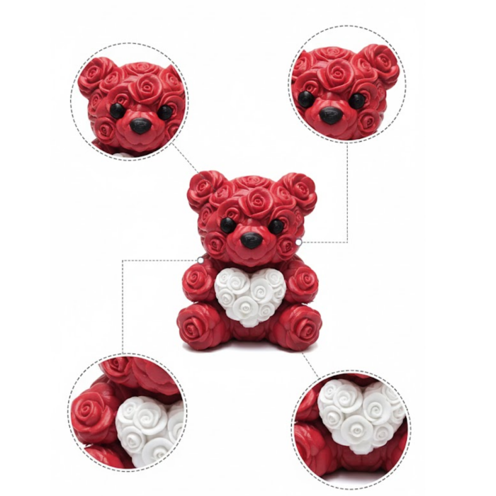 3D Baskı Kalpli Ayıcık 10cm Romantik Masaüstü Dekor - Lisinya