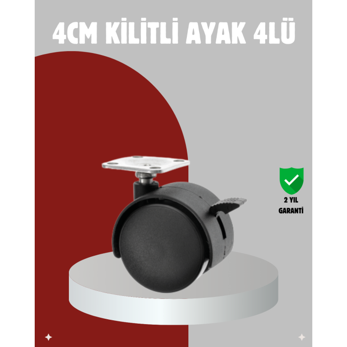 Mobilya İçin Kilitli 4 cm Tekerlek Ayak Seti - Lisinya