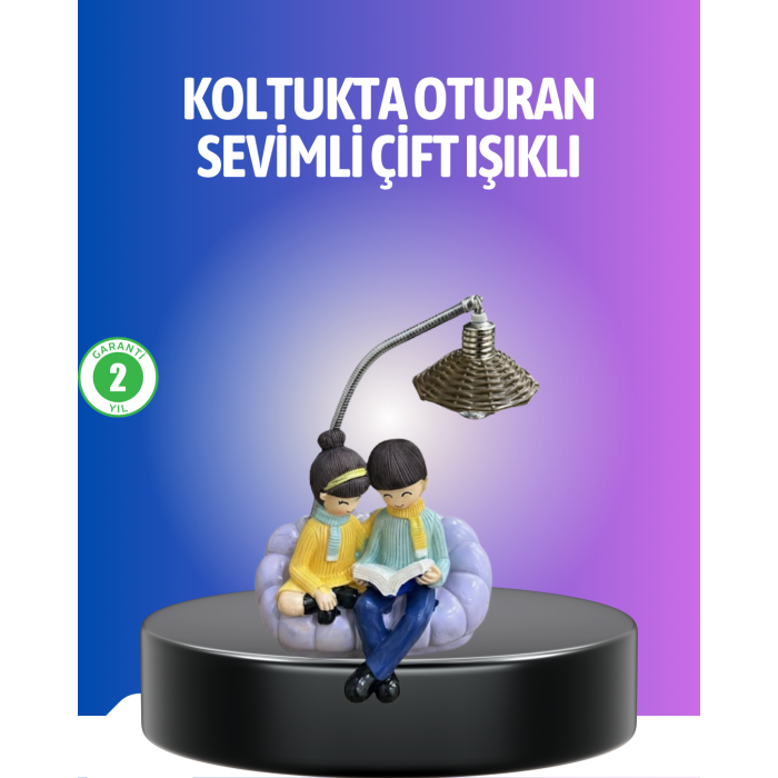 Kitap Okuyan Çift Figürlü Gece Lambası Romantik Dekoratif Masa Lambası - Lisinya