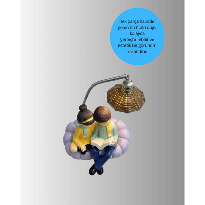 Kitap Okuyan Çift Figürlü Gece Lambası Romantik Dekoratif Masa Lambası - Lisinya