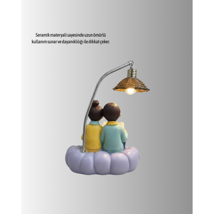 Romantik Çift Figürlü Okuyan Çift Masa Lambası Dekoratif LED Aydınlatma - Lisinya
