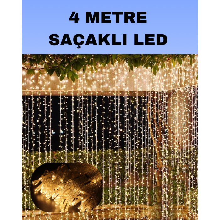4 Metre Icicle Şelale Led Perde Işık Sarı Aydınlatma - Lisinya