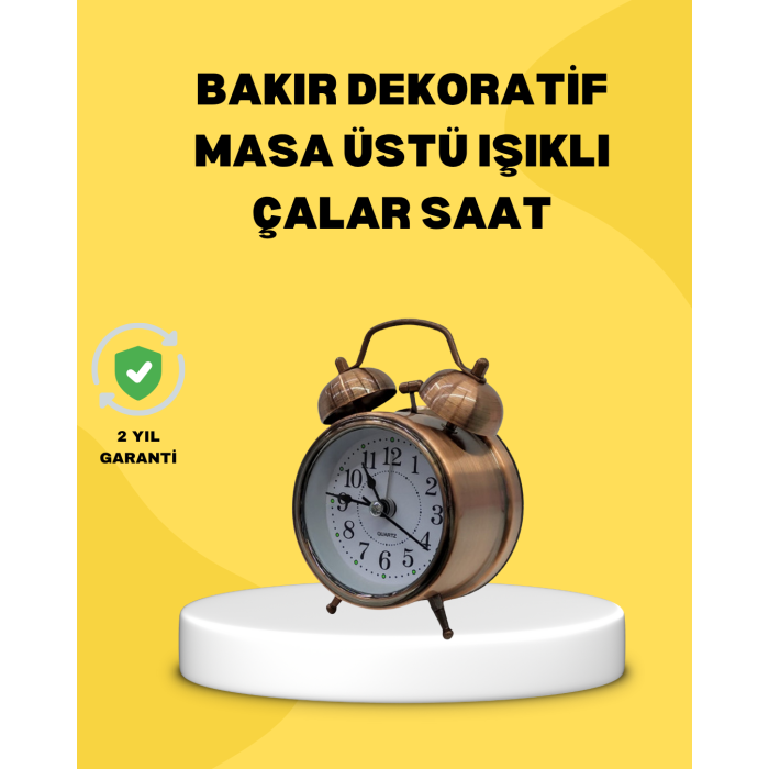 Dekoratif Bronz Renk Metal Alarmlı Masa Üstü Saat Klasik Tasarım - Lisinya