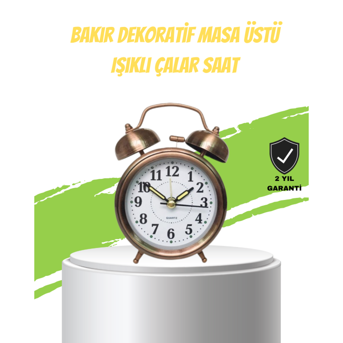 Nostaljik Bronz Metal Alarmlı Masa Saati Büyük Boy Dekoratif ve Şık Tasarım - Lisinya