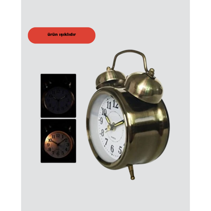 Retro Tarz Bronz Dekoratif Masa Saati Metal Gövde Yüksek Sesli Alarm - Lisinya