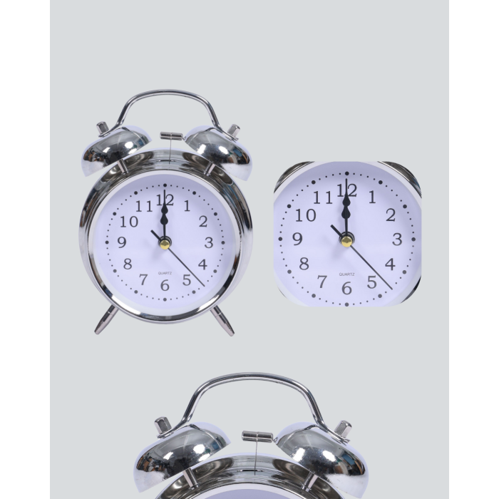 Gümüş Renkli Sessiz Işıklı Dekoratif Masa Üstü Çalar Saat Alarmlı - Lisinya