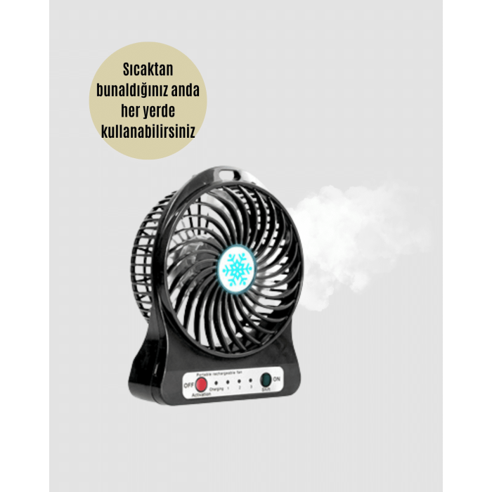 Şarjlı USB Fan – Masaüstü Mini Vantilatör, Taşınabilir, Işıklı, 3 Kademeli, Sessiz - Lisinya