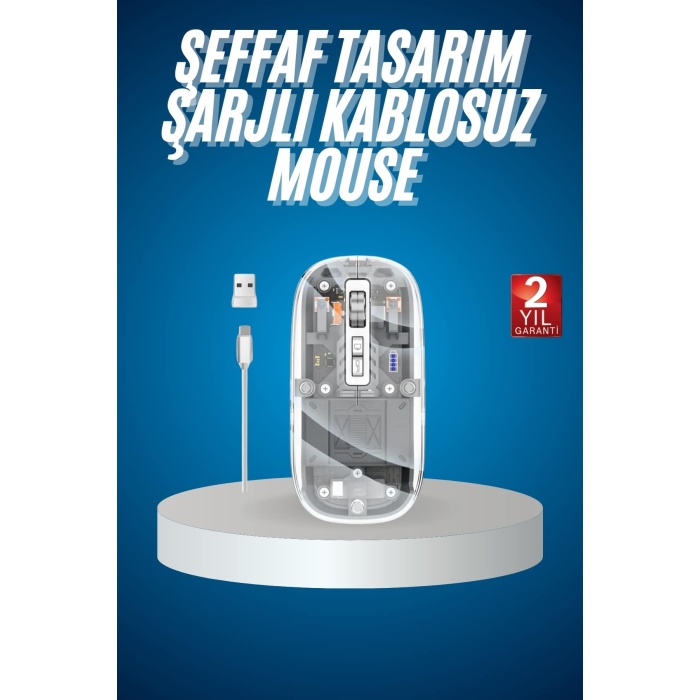 Sessiz Tıklama Çift Modlu Bluetooth Ve Alıcı Şeffaf Mouse Fare - Lisinya