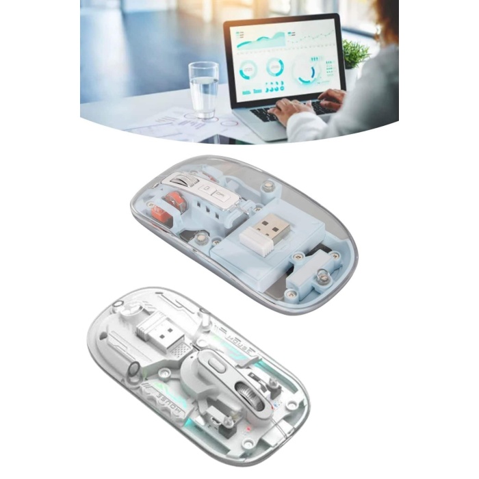 Sessiz Tıklama Çift Modlu Bluetooth Ve Alıcı Şeffaf Mouse Fare - Lisinya