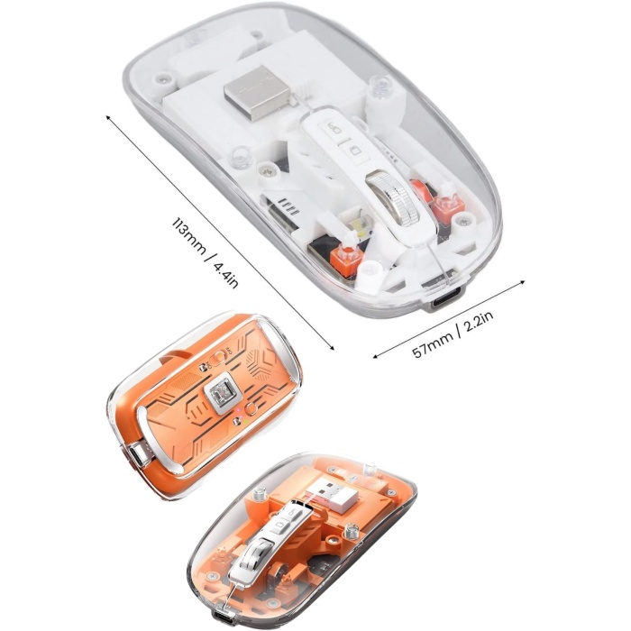 Sessiz Tıklama Çift Modlu Bluetooth Ve Alıcı Şeffaf Mouse Fare - Lisinya