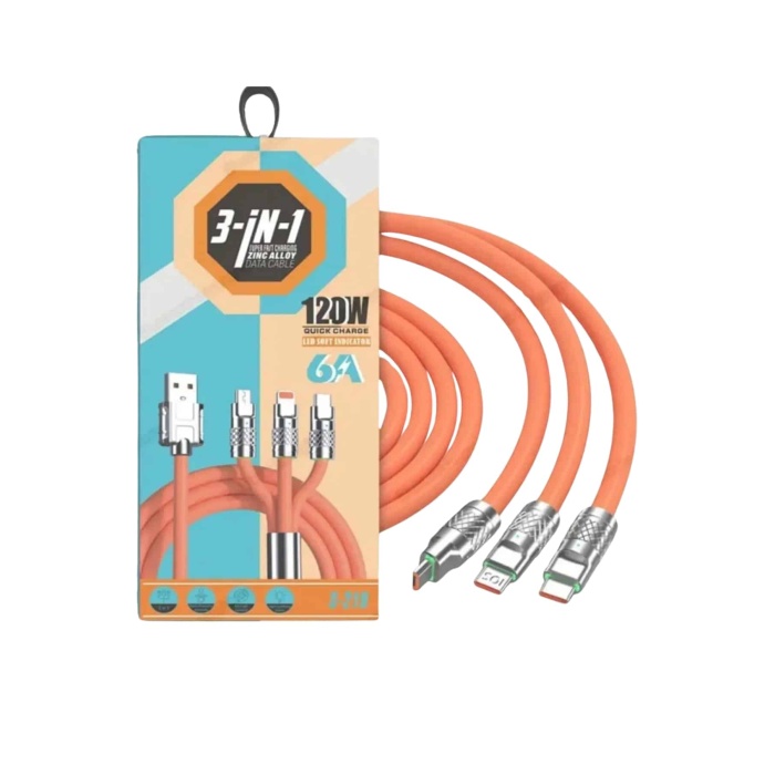 Çoklu Şarj Kablosu USB Type-C İOS Uyumlu 120W Hızlı Şarj Kablosu - Lisinya