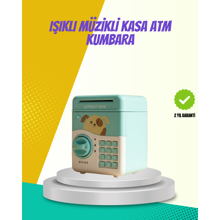 ATM Görünümlü Su Yeşili Otomatik Para Çeken Şifreli Kumbara - Lisinya