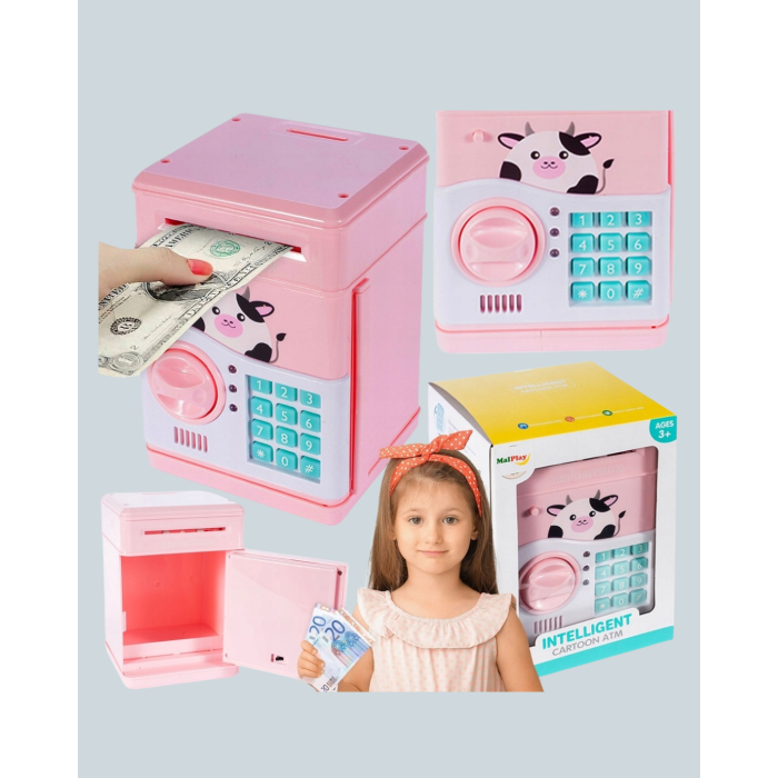 Pembe Elektronik Şifreli Otomatik Para Çeken ATM Kumbarası - Lisinya