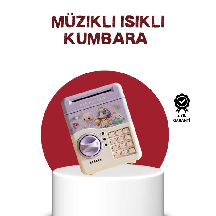 ATM Tasarımlı Şifreli Işıklı Çocuk Kumbarası Mor - Lisinya