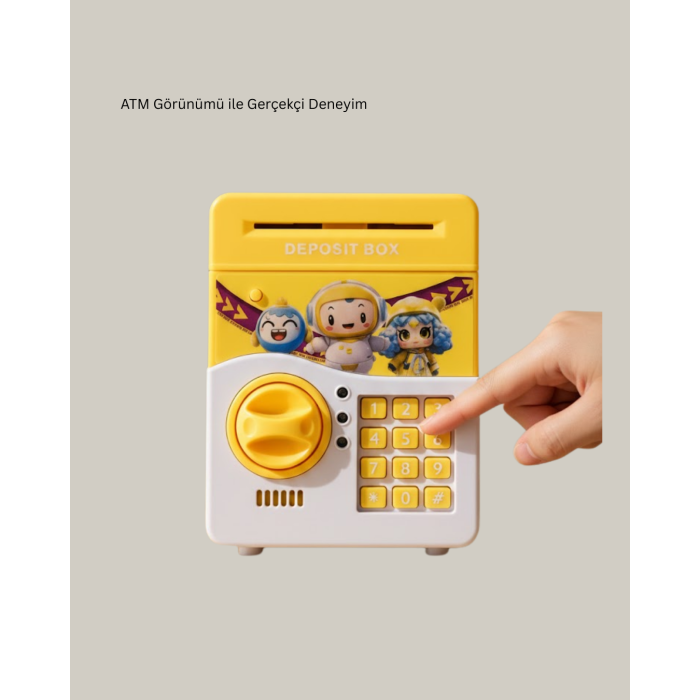 Sarı Elektronik Şifreli ATM Görünümlü Çocuk Kumbarası - Lisinya