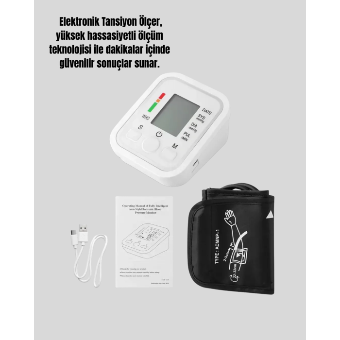 2 Kullanıcı Hafızalı USB Uyumlu Tansiyon Ölçer - Lisinya