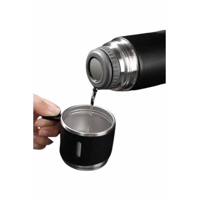 Termos Seti 3lü Bardak Seti Isı Dayanıklı Siyah Paslanmaz Çelik Vakumlu - Lisinya