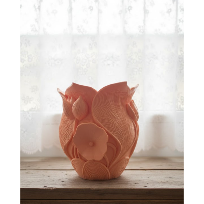 Turuncu Floral Tasarımlı 3D Vazo Şık Ev Dekorasyon Aksesuarı - Lisinya