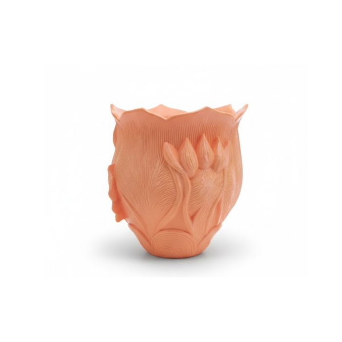 Turuncu Çiçek Desenli 3D Dekoratif Vazo Modern Masaüstü Aksesuar - Lisinya