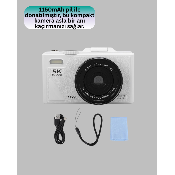 5K 75MP Dijital Kamera WiFi Aktarımlı Otofokus ve 18x Dijital Zoom - Lisinya