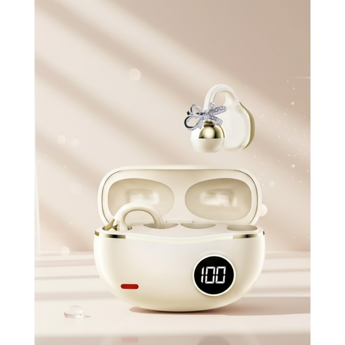 Zarif Tasarımlı Kablosuz Bluetooth Kulaklık Uzun Pil Ömrü 2 Kurdele Küpe Hediyeli - Lisinya
