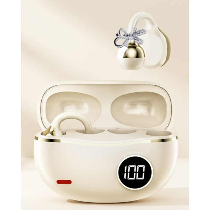 Kablosuz Bluetooth Kulaklık Kulak Klipsli Şık Tasarım 2 Kurdele Küpe Hediyeli - Lisinya