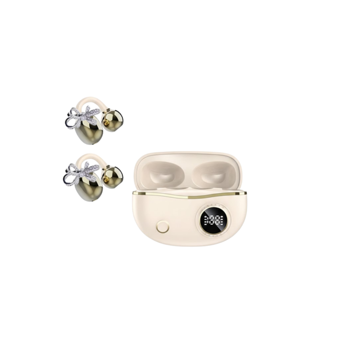 Kablosuz Bluetooth Kulaklık Kulak Klipsli Şık Tasarım 2 Kurdele Küpe Hediyeli - Lisinya