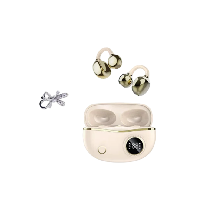 Kablosuz Bluetooth Kulaklık Kulak Klipsli Şık Tasarım 2 Kurdele Küpe Hediyeli - Lisinya