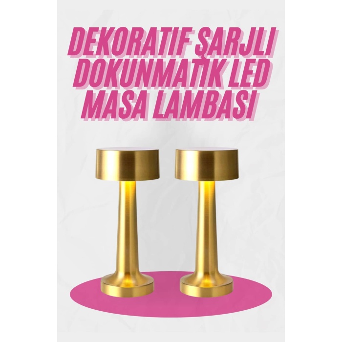Altın Rengi Masa ve Gece Lambası Dokunmatik Şarjlı Masa Lambası - Lisinya