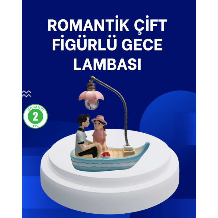 Romantik Sandal Üzerinde Çift Figürü LED Gece Lambası Masa Dekoru - Lisinya