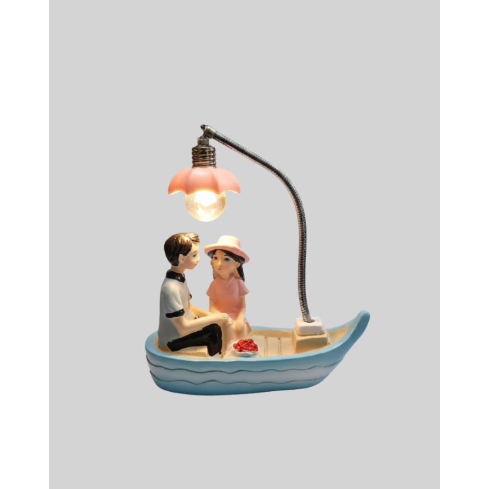 Romantik Sandal Üzerinde Çift Figürü LED Gece Lambası Masa Dekoru - Lisinya